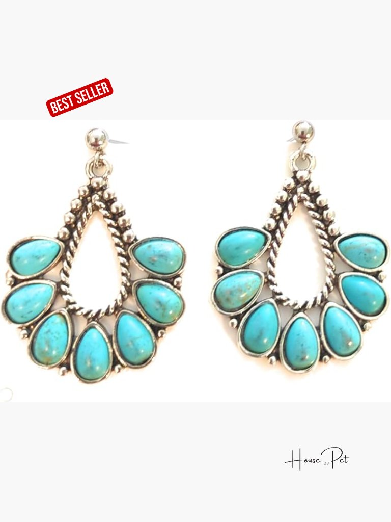 Turquoise Sweep Earrings Pierced Ball Post Stainless Steel Hypoallergenic 2